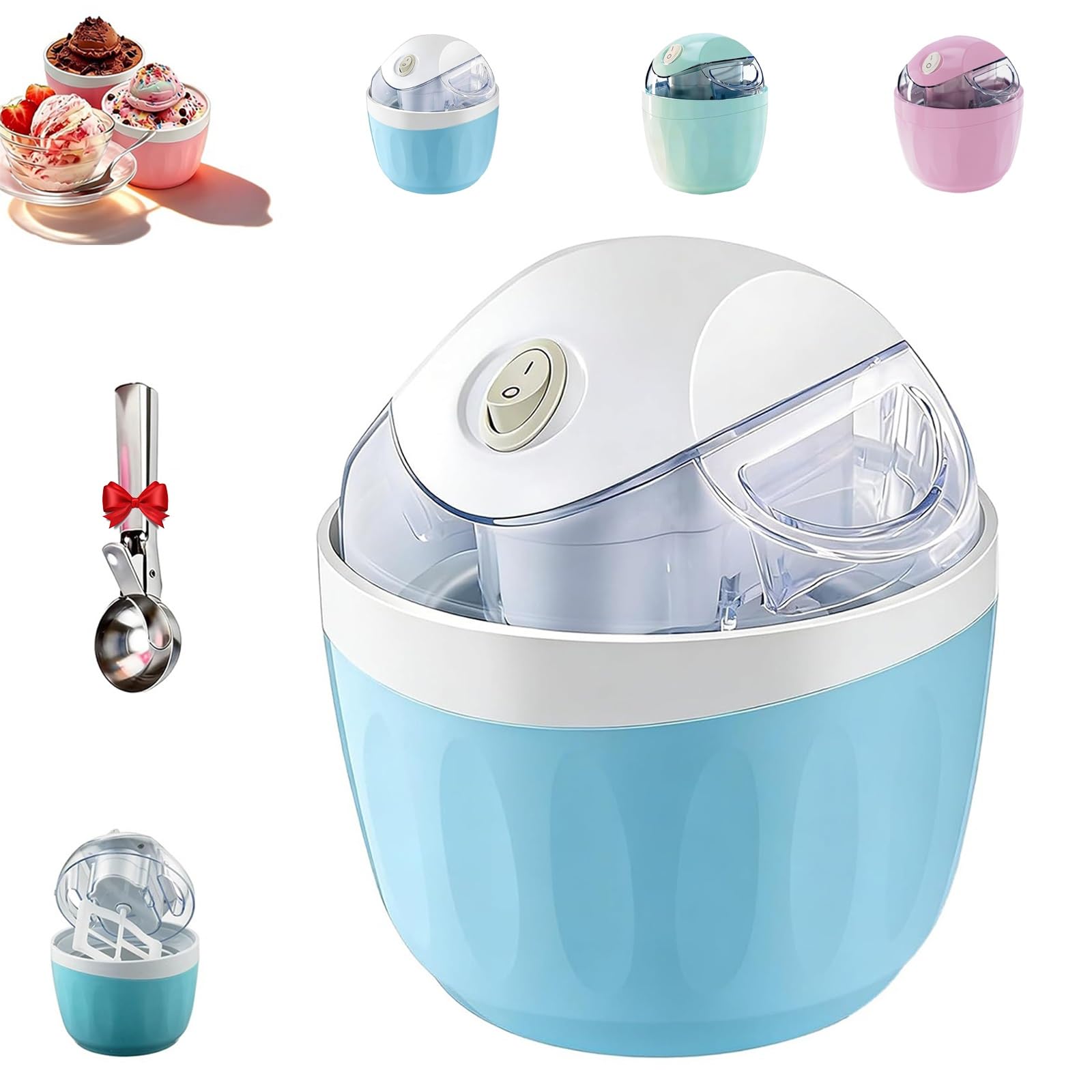 Kleiner Mini-Eismaschine Für Zuhause – Persönlicher Eisbereiter Für Einzelportionen: Mini-Eismaschine Für Selbstgemachtes Frozen Yogurt & Sorbet – Mit Gefrierschüssel Für Individuelle(Blue)