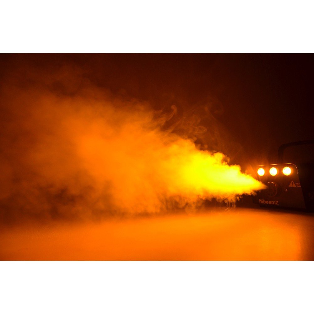 Beamz S-700-LED - Máquina de humo con leds ámbar para generar efecto fuego, 700w, genera 75m3 de humo por minuto, mando a distancia con cable de 3m, calentamiento rápido, perfecto para eventos