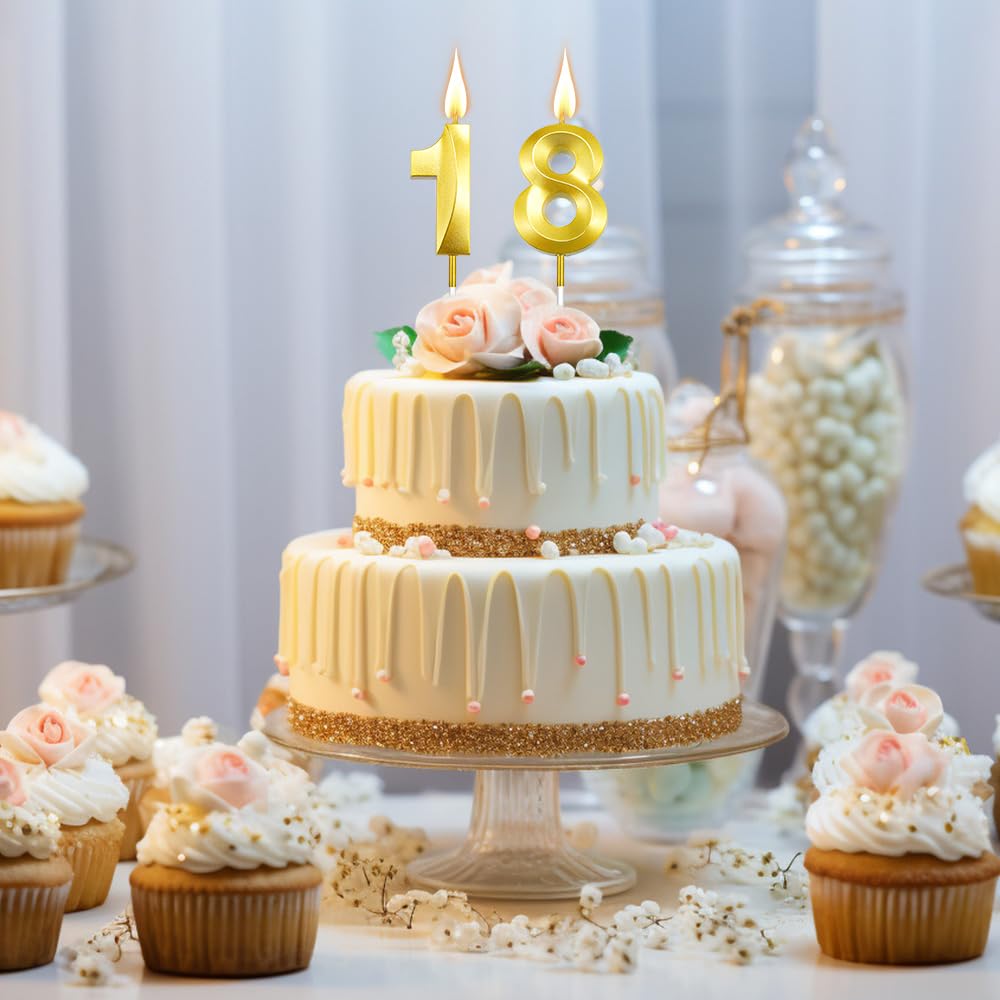 Amazon.com: Gold 18th Birthday Candles for Cake - Number 18