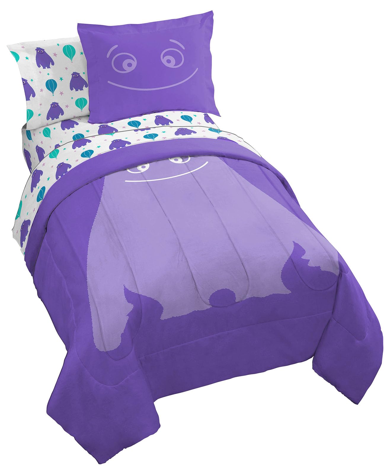 Jay Franco IF Imaginary Friends Twin Comforter Set - Purple 5 Piece Bed Set Includes Sheet Set & Pillow Covers - Super Soft Kids Bedding Features Blue