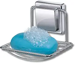 Saboneteira de Parede Em Inox com Fixação por Ventosa – Suporte de Sabonete Cromado Antiferrugem para Banheiro e Cozinha Instalação Sem Furos Prática e Resistente 12,2x11cm