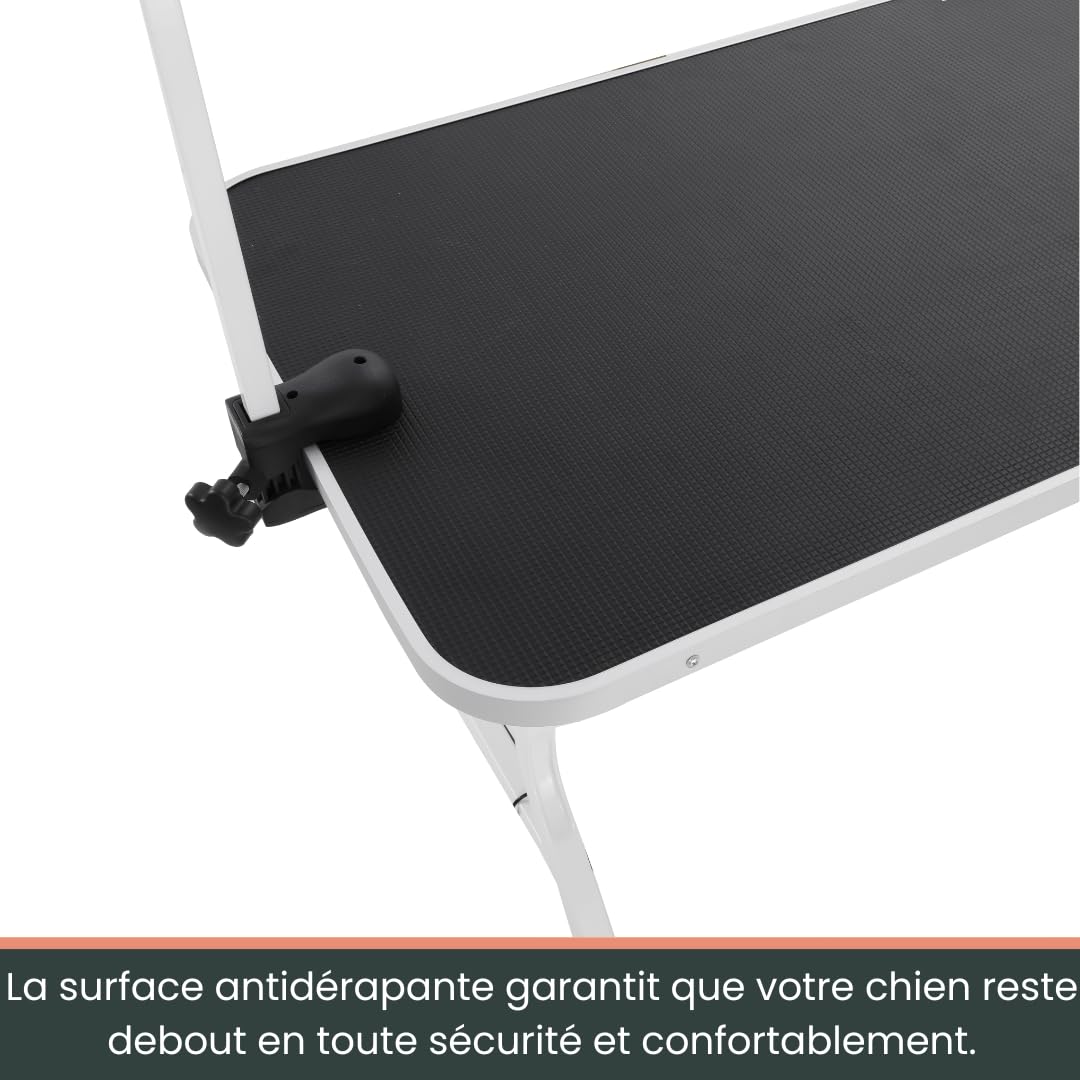 AVOID Table De Toilettage Canine Pliable 90x61 Cm Hauteur 76 Cm en Acier Inoxydable avec Plateau Antidérapant pour Tondeuse pour Chien, Tondeuse Et Chien Accessoires pour Salon Ou Maison