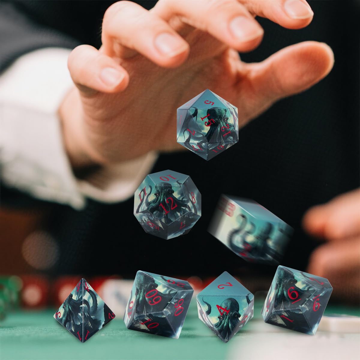 Octopus Themed Polyhedral Dice, 7Pcs DND Dice Set, Dnd Starter Set including Velvet Gift Bag - Image 4