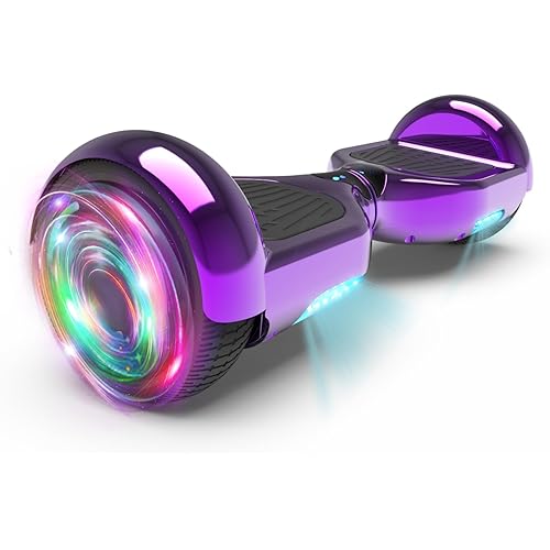 Electric Hoverboard, Hover Board with Wireless Bluetooth Speaker and Dual LED Flashing Blue Wheel Lights, Dual 200W Motors, Hoverboards Supports Up to 180 lbs (Chrome Purple)