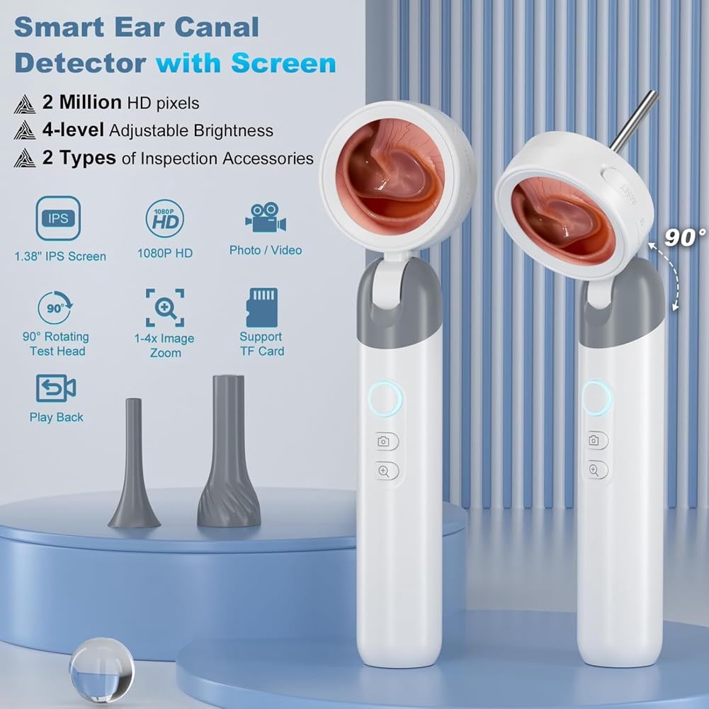 Otoscopio Inalámbrico con Cámara HD de 1080p y 4 Luces LED. Pantalla IPS de 1,38 Pulgadas. Cámara con Cabezal de Inspección.