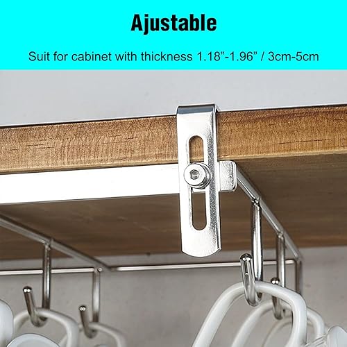 Miniatura 3 de Soporte para taza de café debajo del gabinete, organizador de tazas de plata con 9 ganchos para gabinete de 1.18 pulgadas de grosor, estante para