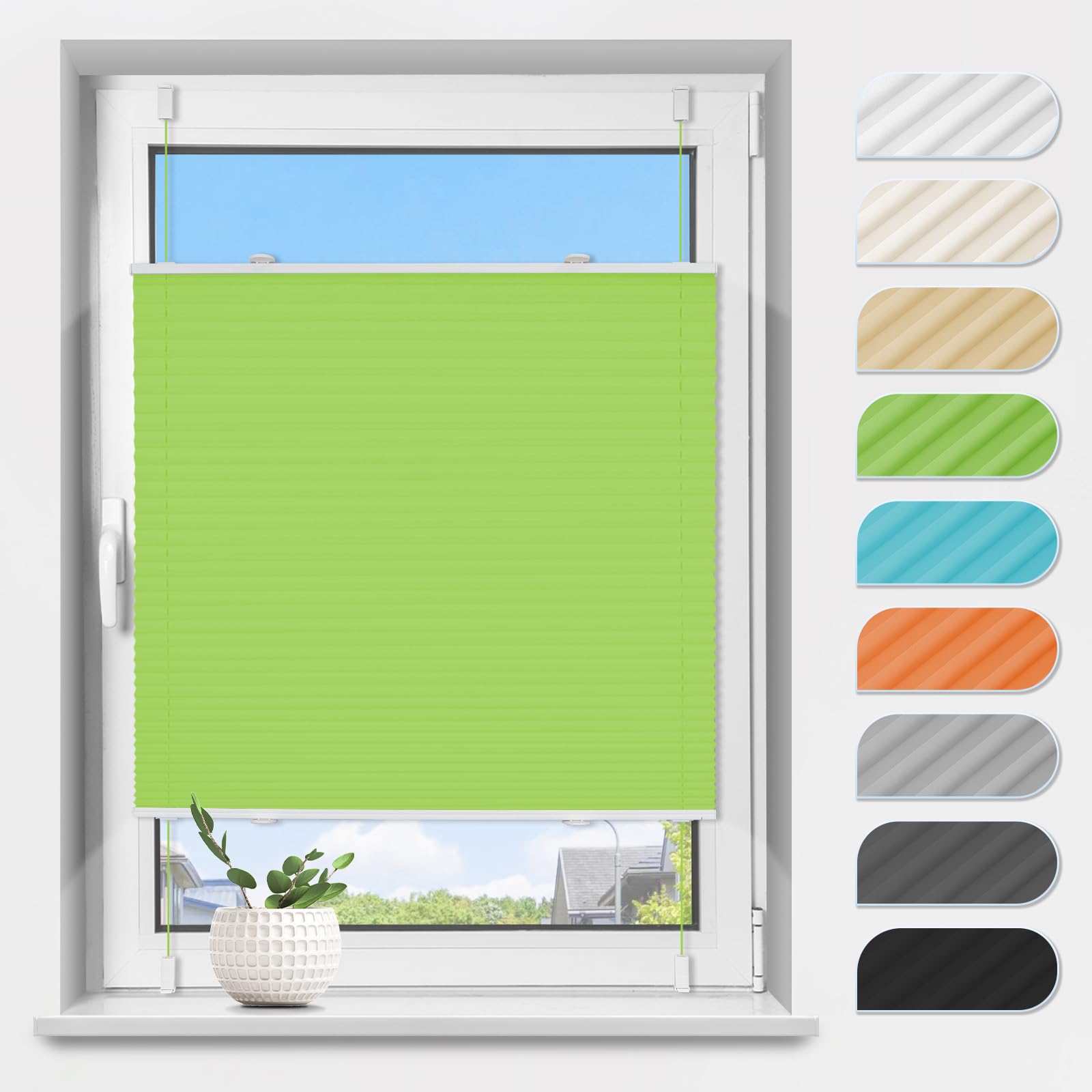 TFSKY Plissee Klemmfix ohne Bohren Lichtdurchlässig & Sichtschutz | 100% Polyester, Faltrollo Jalousie Plisseerollo, Flexibel Verstellbar, für Fenster Tür Wohnzimmer Büro Mietwohnung
