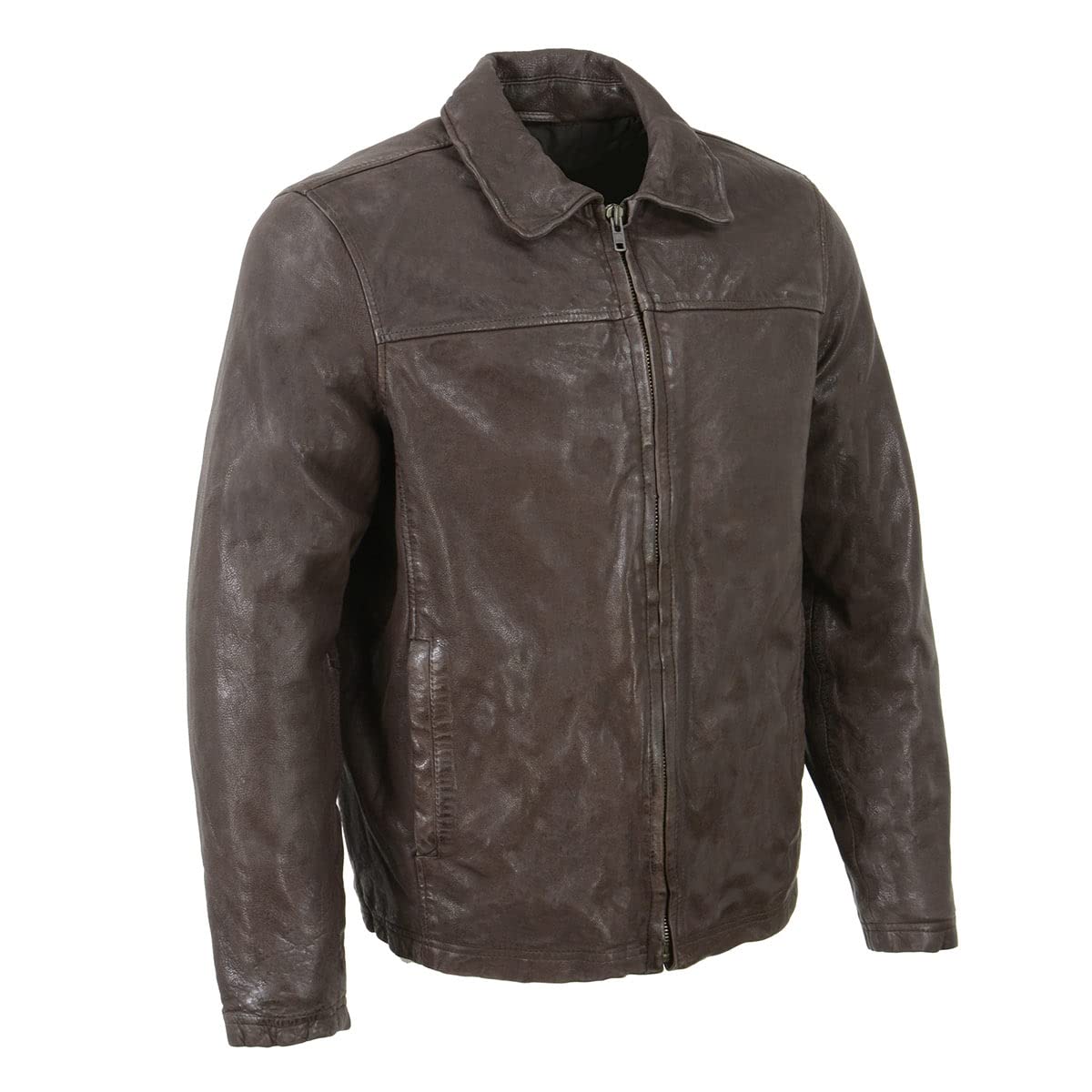 Milwaukee Leather Vintage SFM1804 Men's Classic Brown Zipper Front Jacket with Shirt Collar - Medium