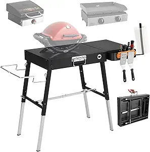 Foldable Portable Grill Table Fits 17" Or 22" Blackstone Griddle Stand, Ninja Grill Stand: Adjustable Leg with Trash Holder Perfect Blackstone Stand Accessories for Outdoor Cooking Camping
