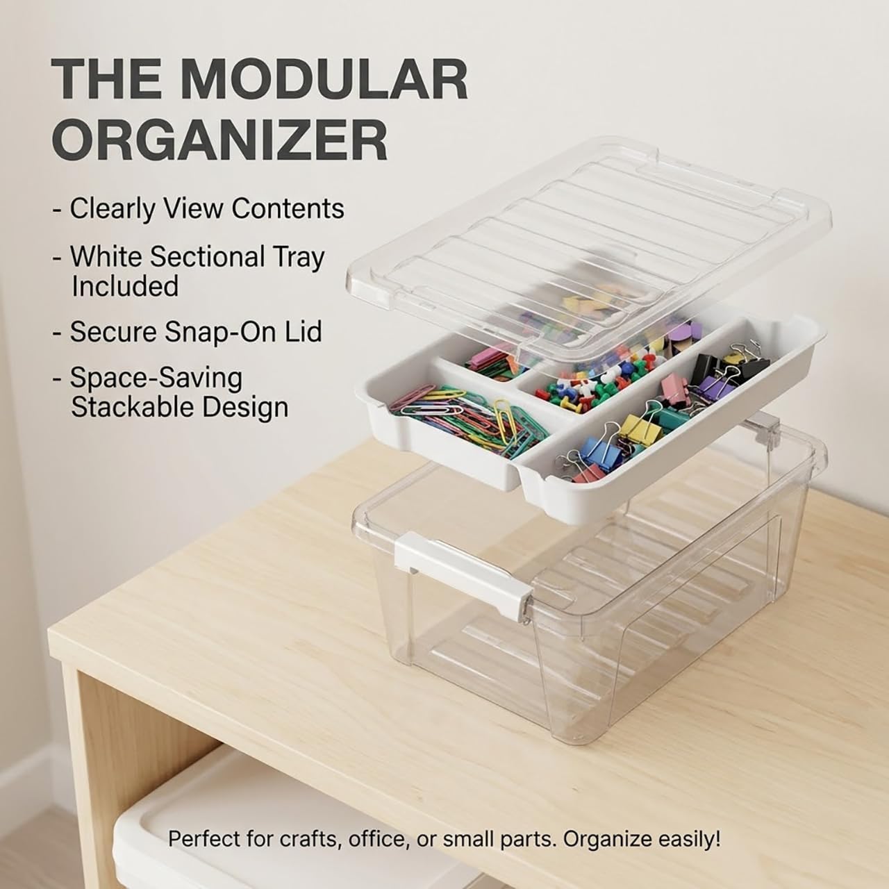 8-Quart Clear Storage Box with Removable Tray Craft Organizers and Storage, Plastic Storage Container 2-Pack