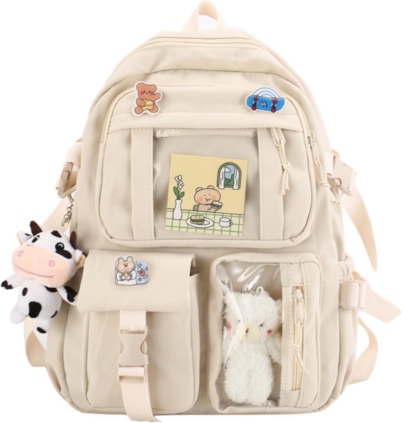 Kawaii Backpack with Cute Accessories Pin Pendant Travel Laptop Bag Large Outdoor Waterproof Casual Daypack Women (White) Kawaii Backpack with Cute Accessories Pin Pendant Travel Laptop Bag Large Outdoor Waterproof Casual Daypack Women (White)