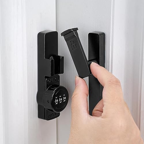 Miniatura 3 de Paquete de 2 cerraduras negras para puerta de granero de 90 grados, cerradura mecánica de contraseña, pestillo abatible con combinación, contraseña