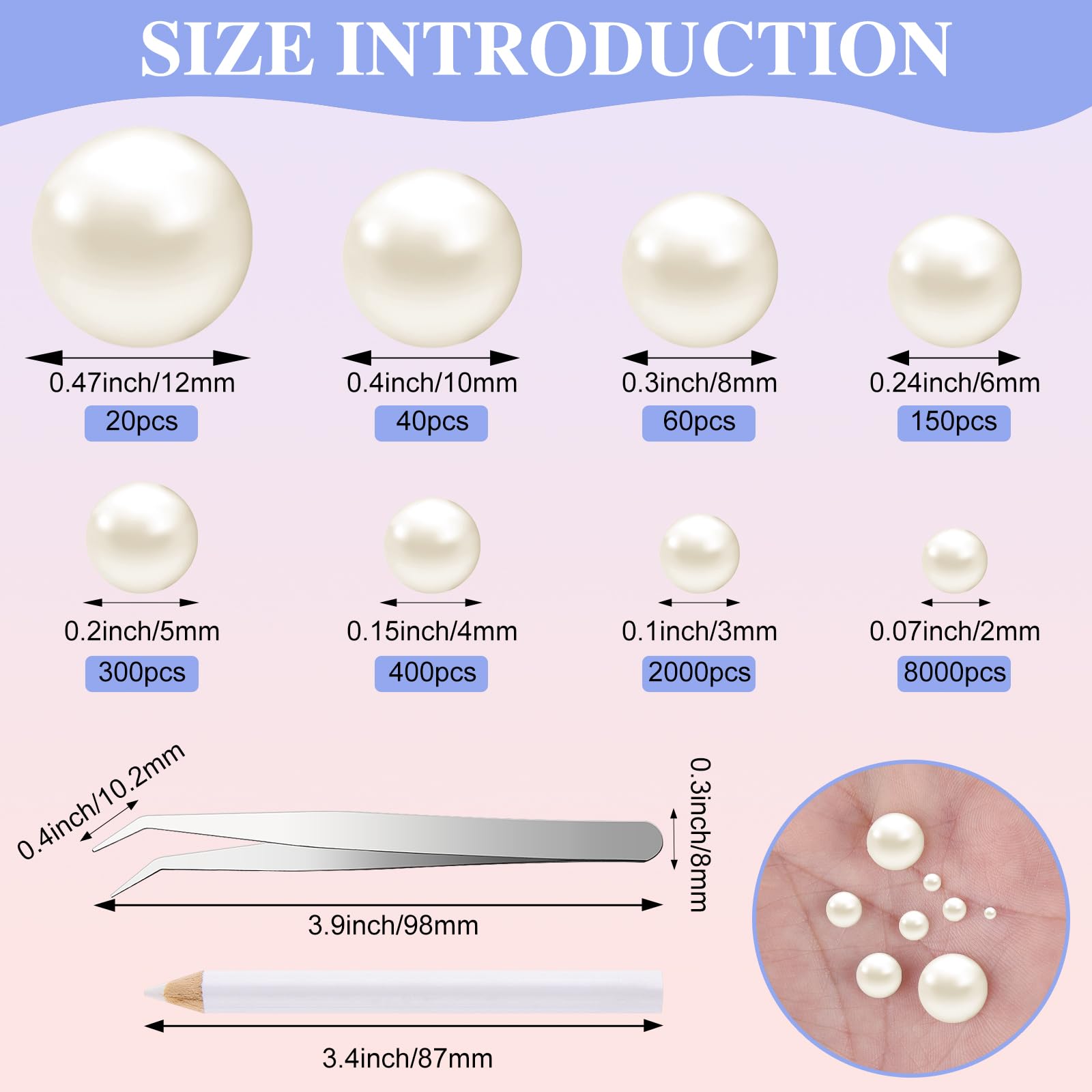 NACHLYNN 12000 Pcs Flat Back 8 Sizes Beige Flatback Pearl Beads Half Pearl Bead Half Round Pearls for Crafts Embellishment Shoes DIY Phone Case Making - Image 2