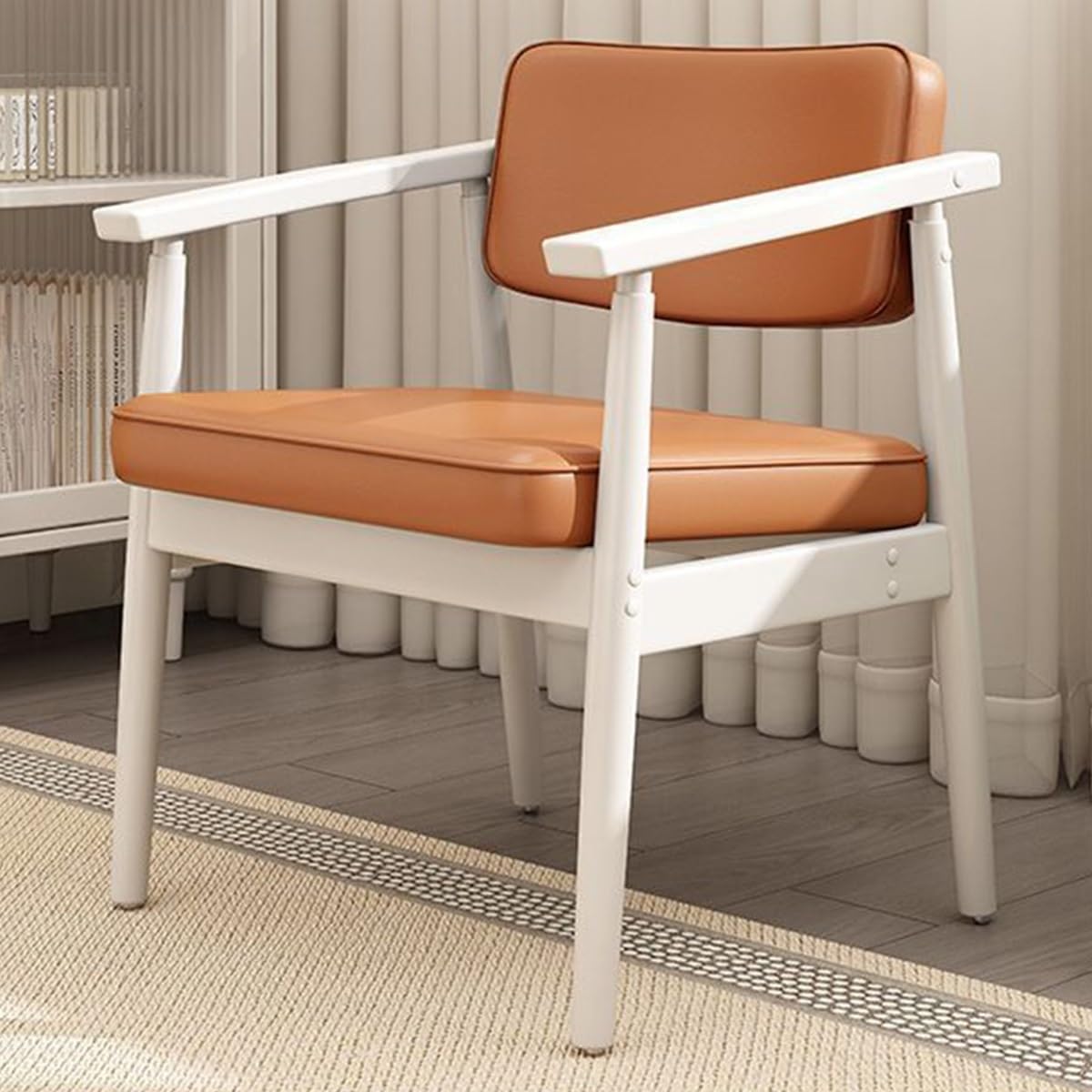 ASerZenith Modern Executive Office Chair With Leather Arms Padded Seat For Conference & Meeting Roomswalnut Design For Waiting Areas,Orange-White