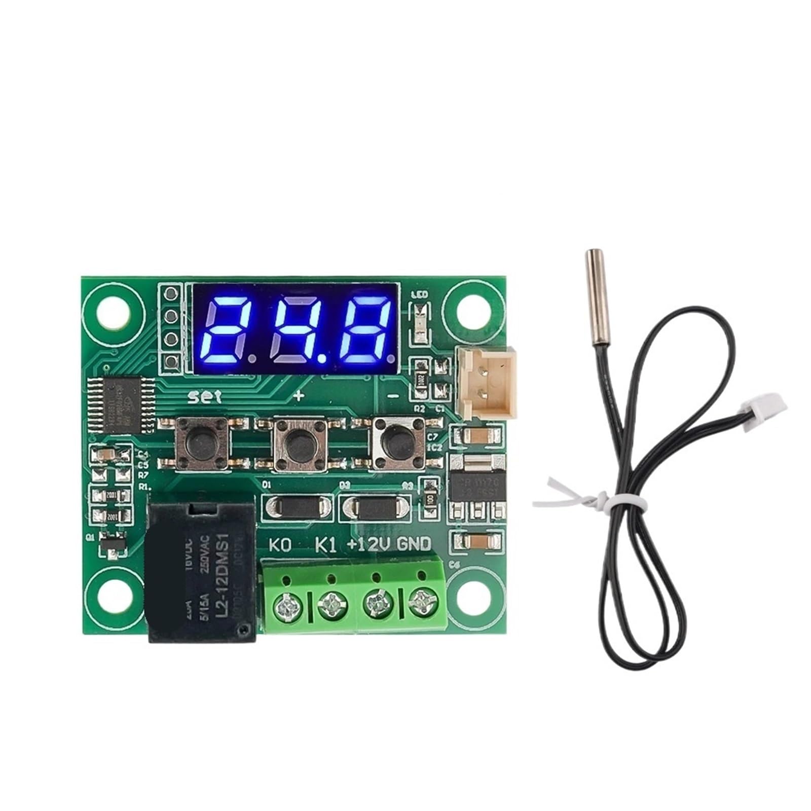 10 pezzi W1209 LED Termostato digitale Controllo temperatura Termometro DC 12V Modulo interruttore regolatore termico + sensore(Blue)