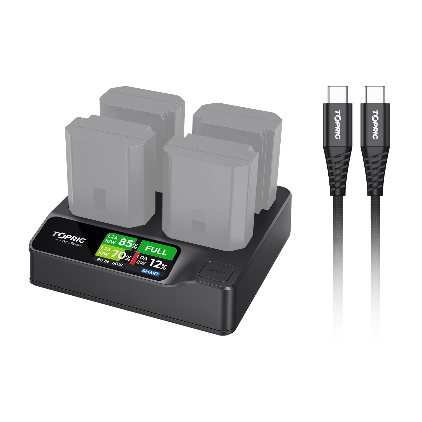 Accsoon Toprig NP-FZ100 Battery Charger Compatible with Sony Camera Battery Charger 4-Channel PD60W LCD Fast Charging for A7iii A7iv A7C FX3 FX30 A9