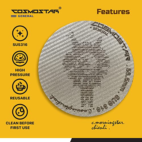 Cosmostar Espresso Puck Screen Metal Reusable Filter For Espresso Portafilter Filter Basket Professional Barista - Filter Mesh 1.7Mm Thickness 100Μm Mesh Silver - 316 Stainless Steel (Cg-Ps58-T17-100) #TOP3