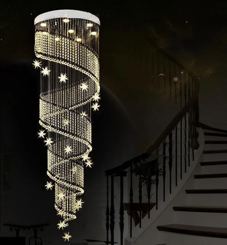 Lustre escalier moderne cristal changeable résout manque clarté Loft