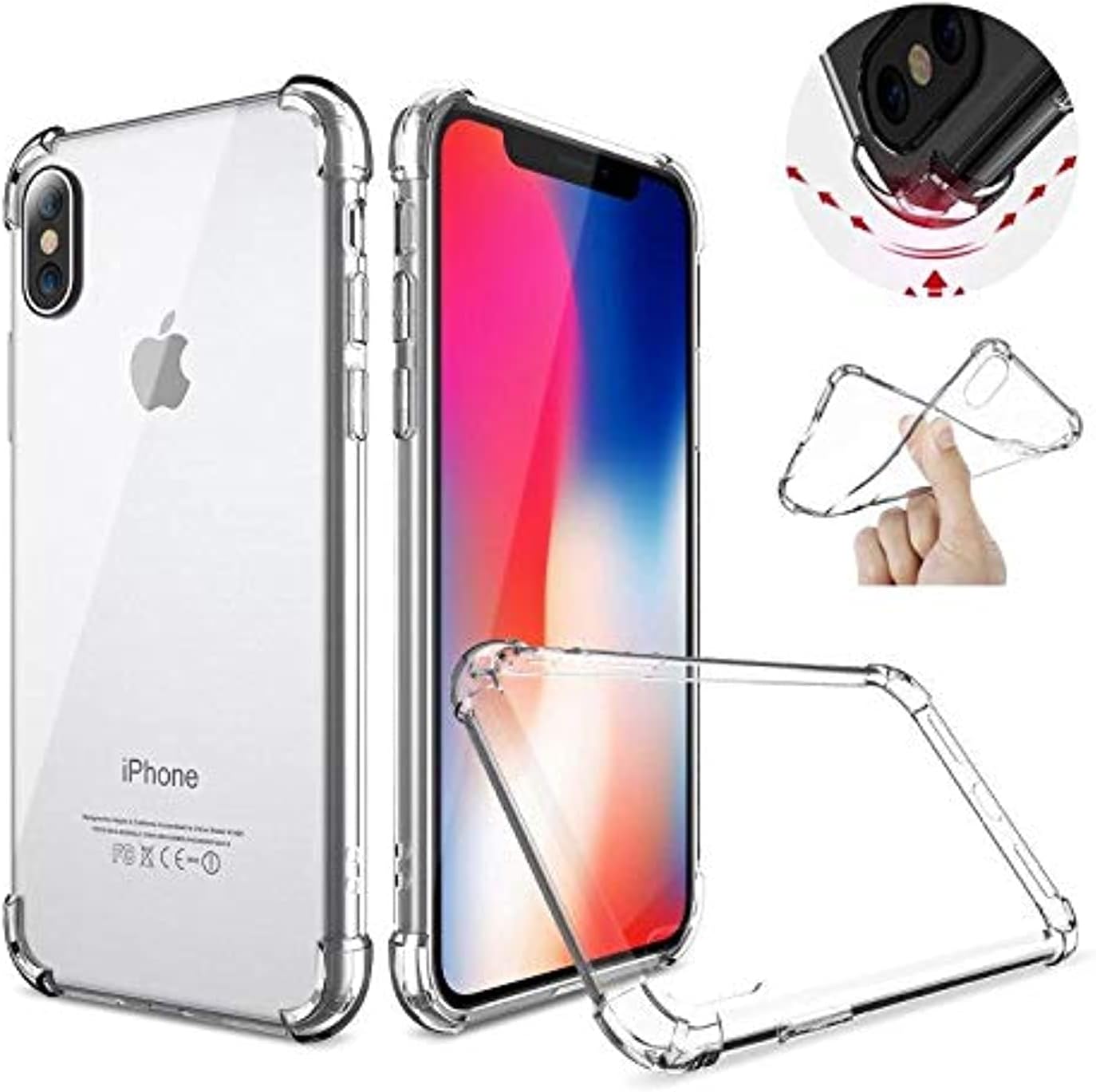 Clear Case for iPhone x/xs, Transparent Shockproof Bumper Case Soft TPU Protective Mobile Phone Gel Skin Cover Compatible with Apple iPhone x/xs 5.8'', Anti Scratch, Transparent Clear, Ipx-bmpercase