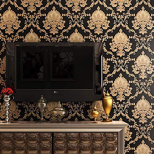 Rouleau de papier peint YangYun de européen vintage damassé en PVC texturé pour décoration de la maison, salon, chambre à coucher, 0,53 m x 10 m = 5,3 m², PVC, Cuivre noir., 1.73' W x 32.8' L