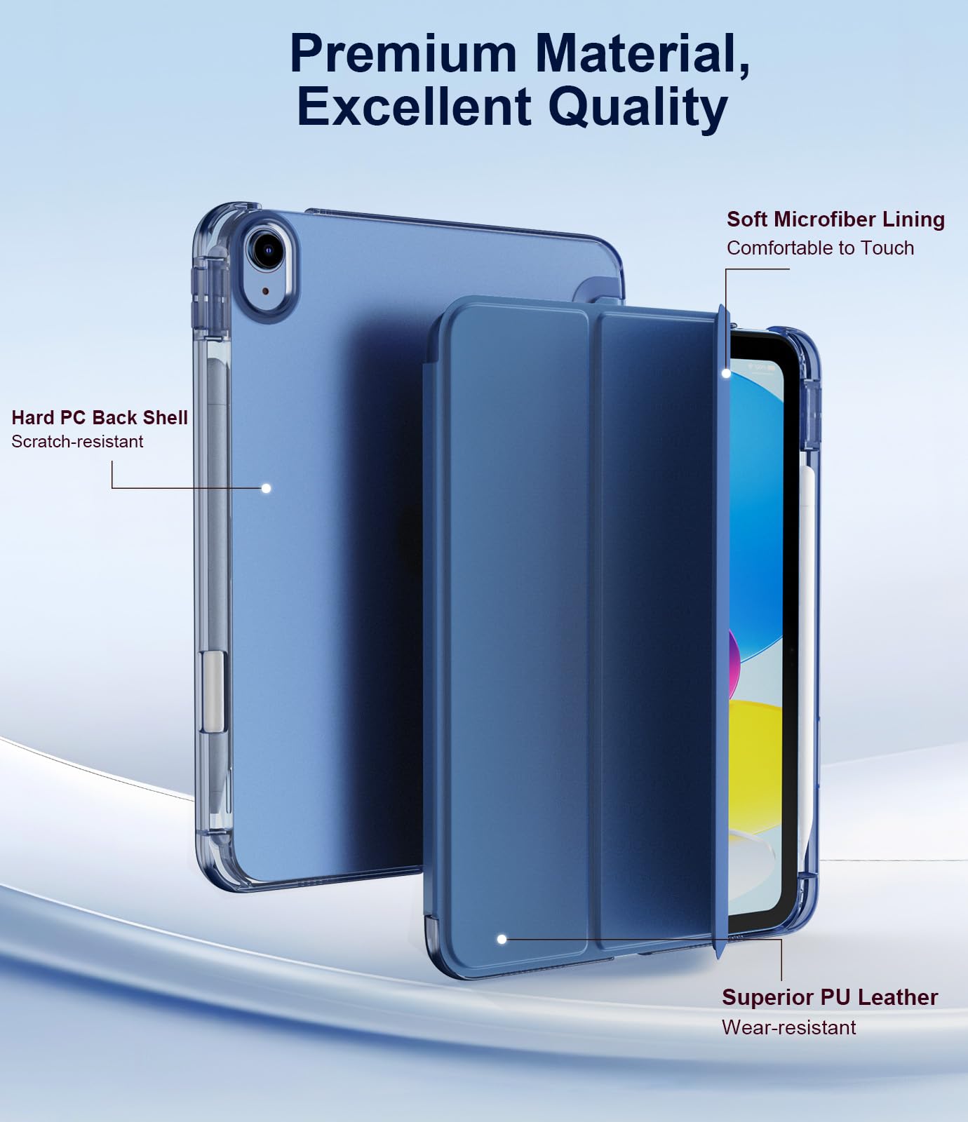 TiMOVO Custodia iPad 11 Gen A16 11" 2025/iPad 10 Gen 10.9" 2022 con Portapenne, Supporto Retro Traslucido, Auto Sveglia/Sonno, Grigio Blu