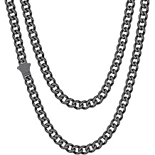 ChainsHouse Mens Cuban Link Chain Necklace Stainless Steel Miami Cuban Silver/Black/14K Gold Plated Hip Hop Jewelry 6/9/12MM Width 18"-30" Length with Gift Box