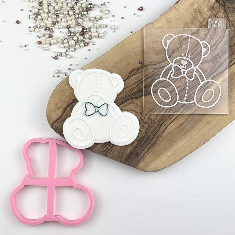 Stampino per creare decorazioni in pasta di zucchero a forma di orsetto seduto per biscotti, baby shower, battesimo - Nascita Cookies cutter - Tagliabiscotti - 8cm