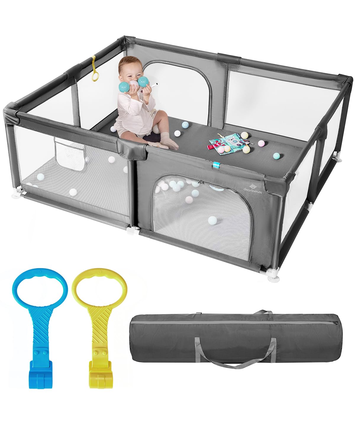 Baby Playpen with – Extra Large Baby Play Yard for Toddlers, Indoor & Outdoor Safe Play Area with Anti-Slip Base, Easy Assembly & Storage, BPA-Free, (130x130x66cm,Gray)