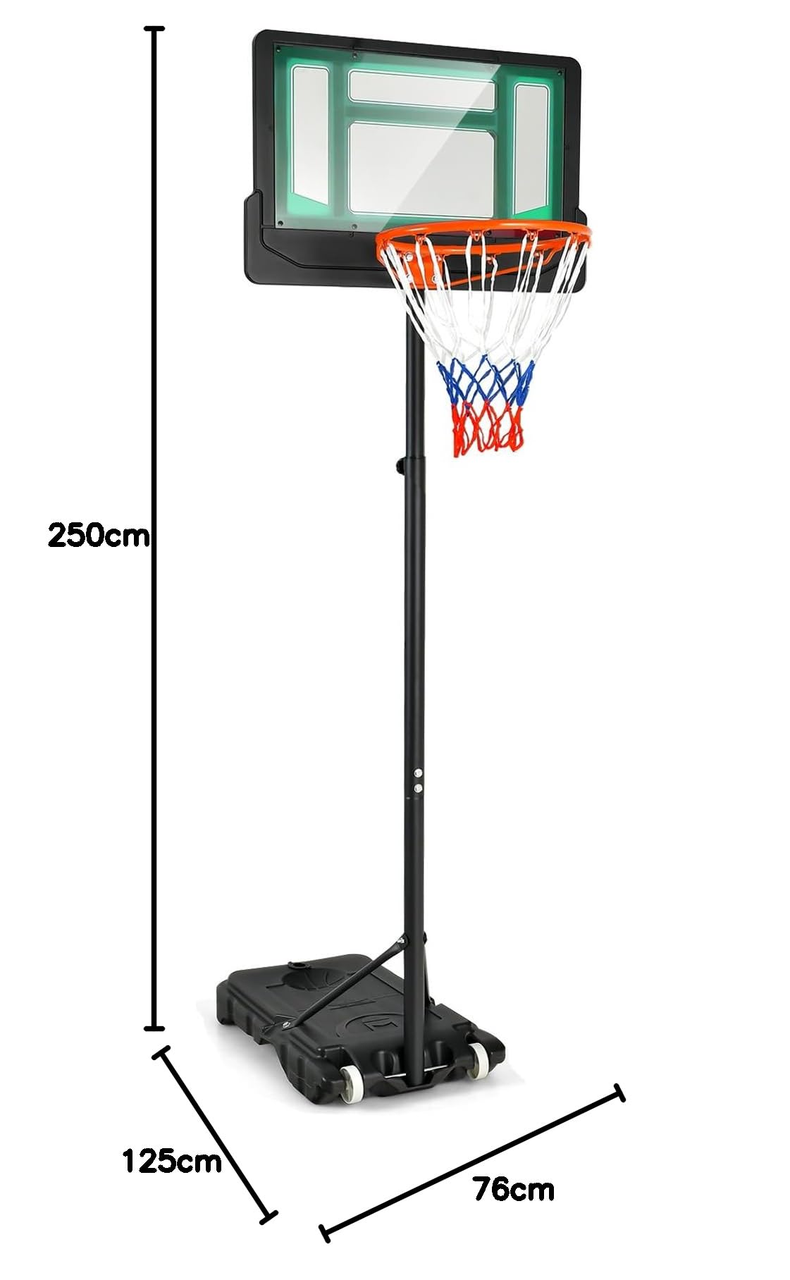 GOPLUS Canasta de Baloncesto Portátil, Altura Ajustable de 154 a 210 cm, Canasta de Baloncesto con Ruedas y Base Rellenable, para Exteriores y Interiores, para Niños y Adolescentes
