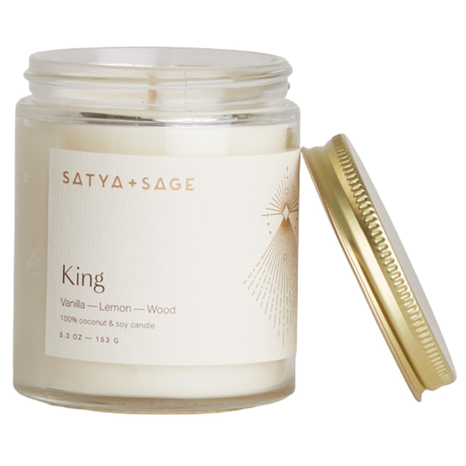 Satya+Sage Luxury Aesthetic Scented Candle (King, 5oz – Vetiver, Citrus, 29 Hours) | All Natural, Non-Toxic Coconut and Vegan Soy Wax w/Essential Oils for Massage, Relaxation | Hand Poured in USA