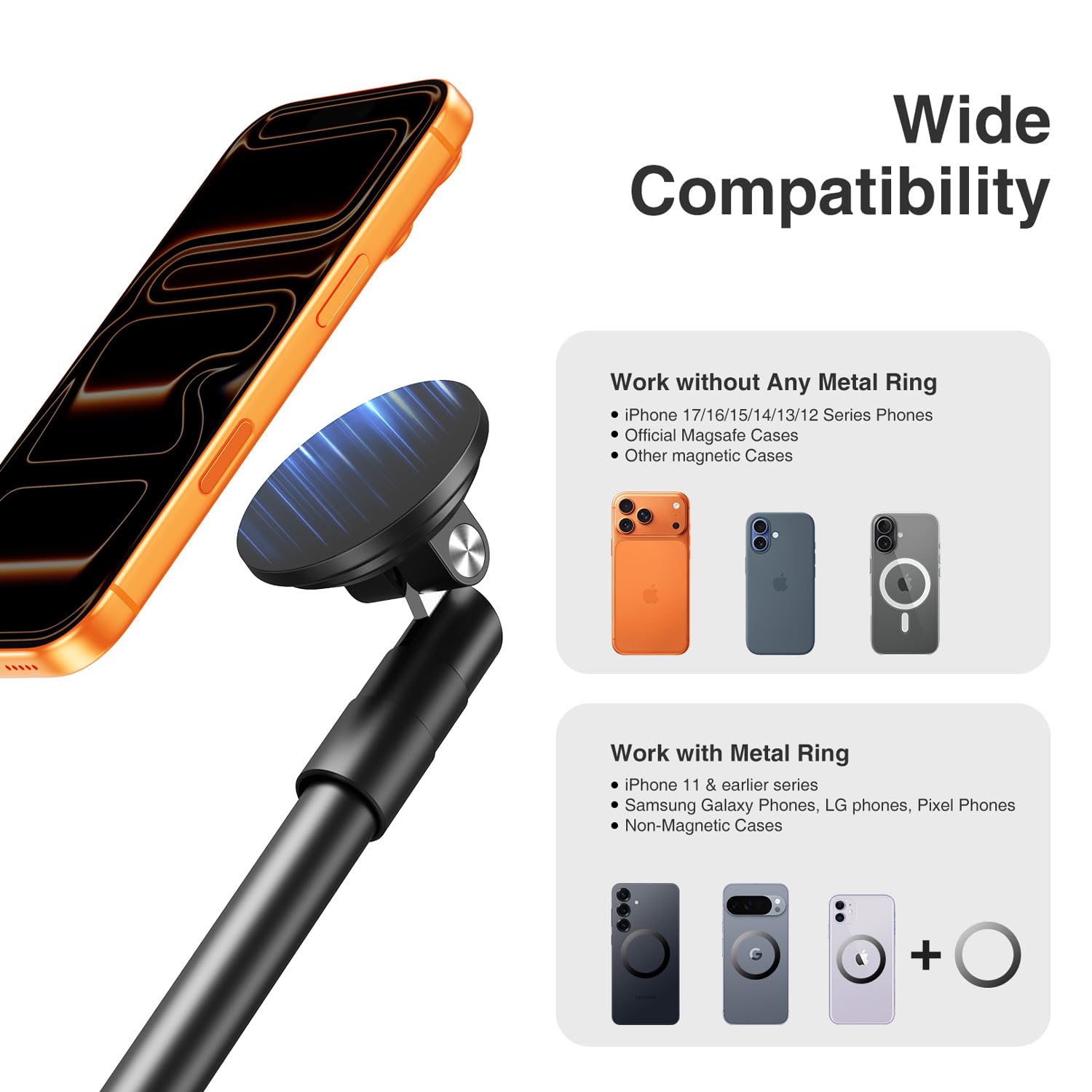 elitehood Trípode magnético para iPhone con brazo extensible de 25 pulgadas de largo, trípode horizontal alto de 59 pulgadas para grabación de video, soporte giratorio de 360° para iPhone para
