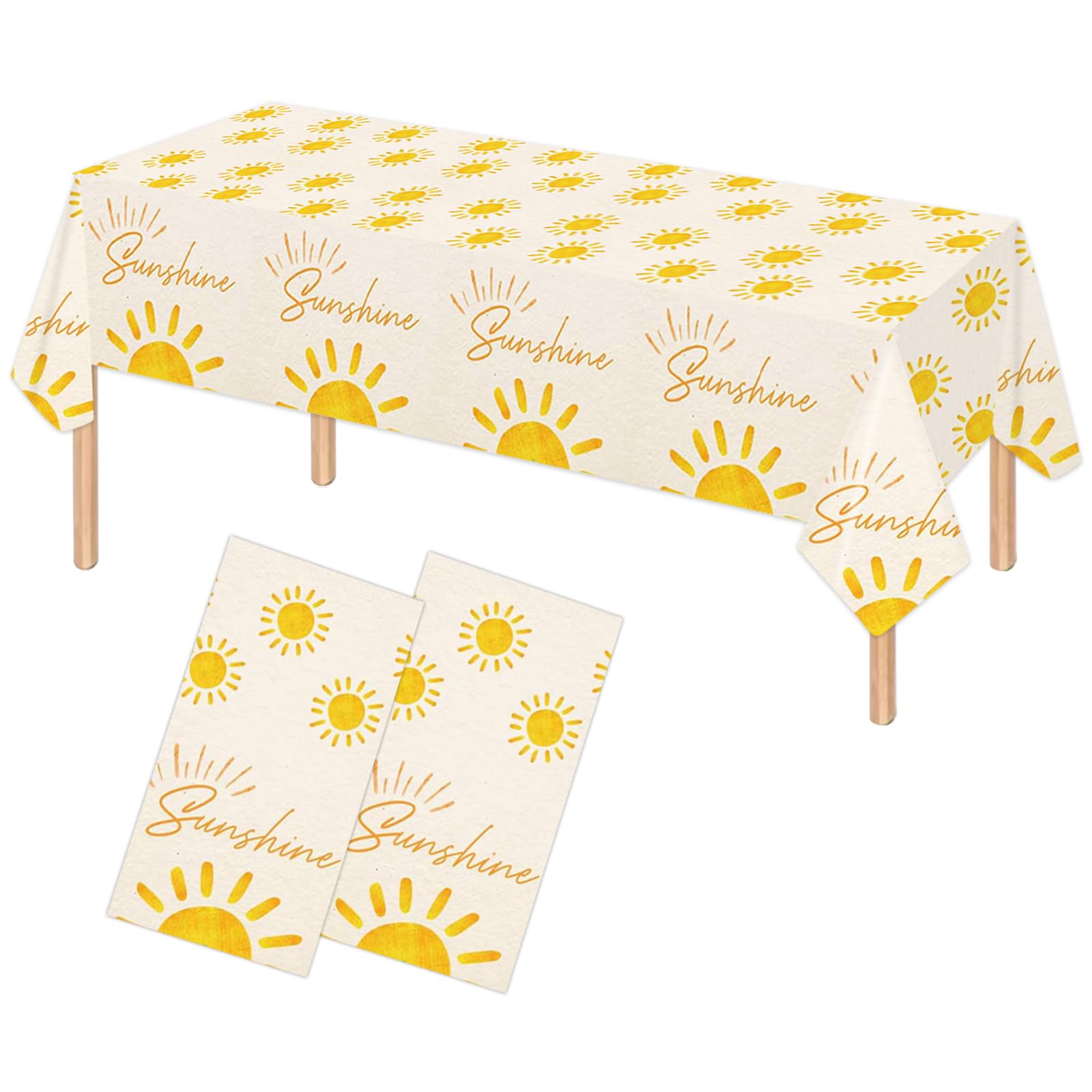 Poqirzan 2PCS Sunshine Tablecloths Plastic Boho Sun Table Covers Boho Hippie Sunshine Birthday Party Supplies First Trip Around The Sun Birthday