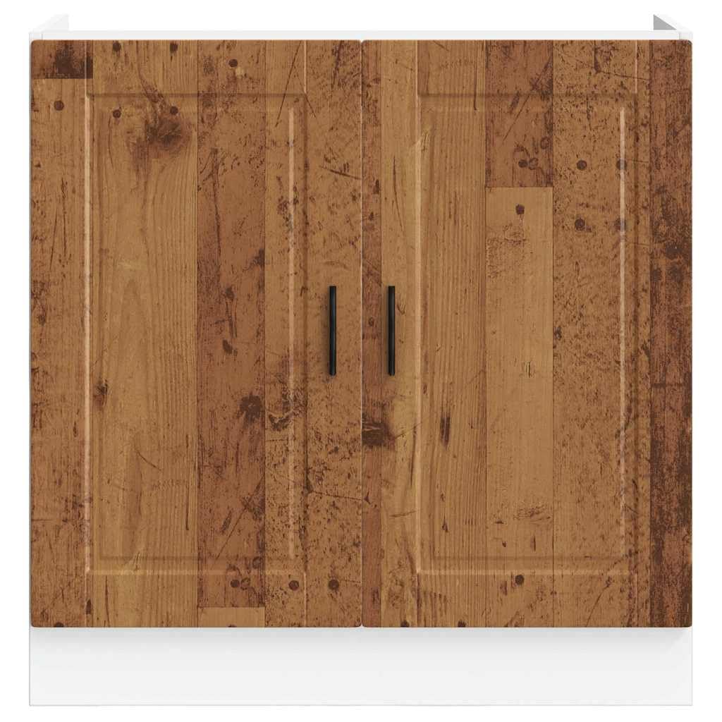 Porto szafka pod zlewozmywak o wyglądzie starego drewna, materiał drewnopochodny, 80 x 46 x 81,5 cm, z miejscem do przechowywania i regulowanymi nóżkami do kuchni, praktyczna szafka pod