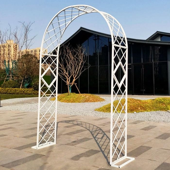 Arche de jardin robuste en métal blanc 1,80 m pour plantes grimpantes