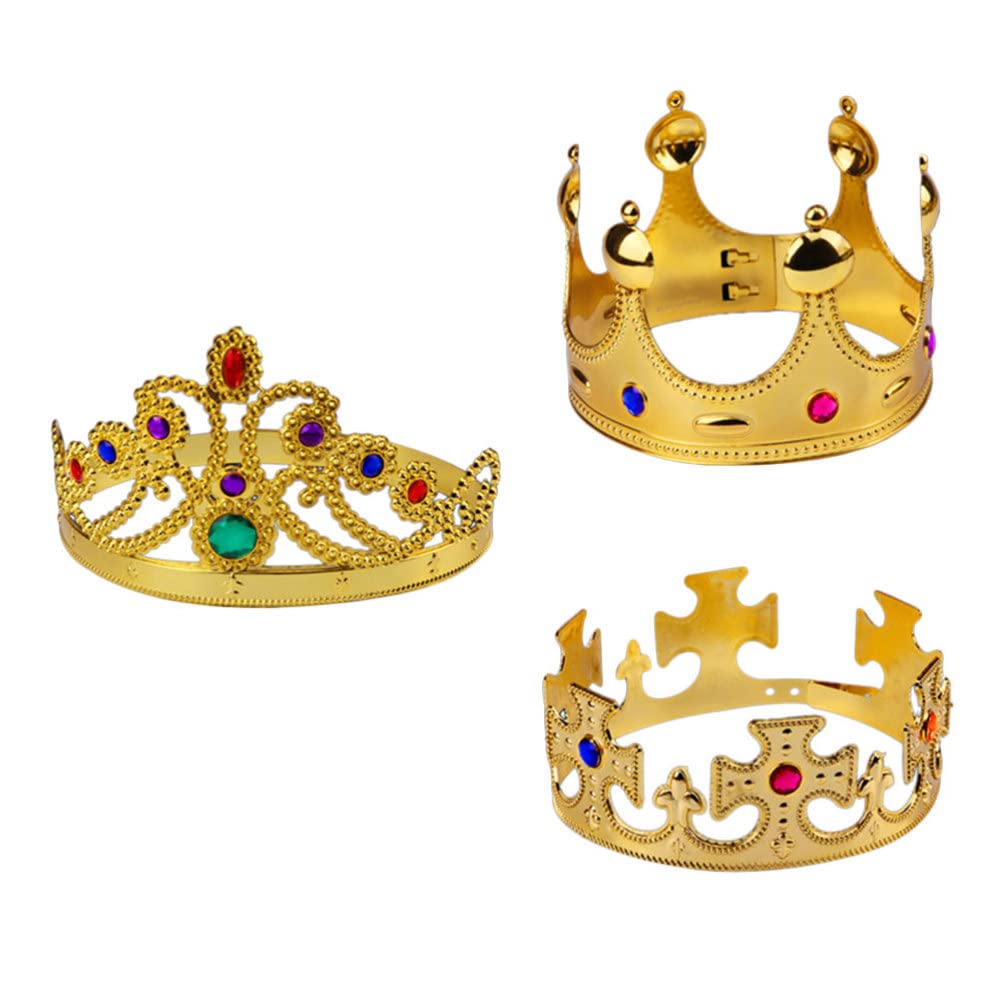 diyfixlcd 3pcs Gold Crowns Birthday Crowns Prom King and Queen Crown Set Fairy Crown for Boy Girls Women Adults