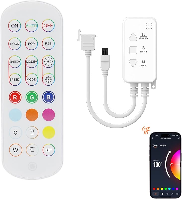 MIWISE Controller Dimmer for RGB COB LED Strip Light,with APP, Music Sync and IR Remote for Upgrading 4-pin 10mm Led Lights Strip to Bluetooth/2.4 G Wi-Fi Connection