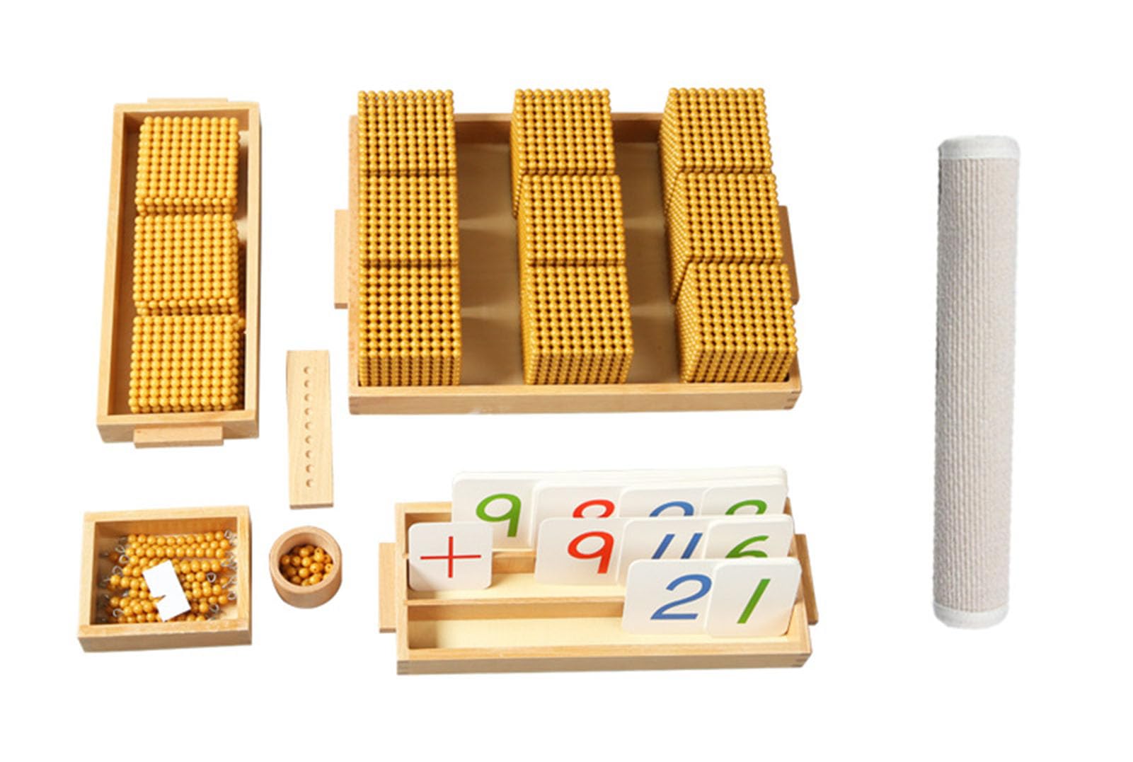 Jeu de Banque du système décimal Montessori, manipulatifs mathématiques en Perles dorées pour l'apprentissage de la Valeur de Position et de l'arithmétique,Model b with Carpet