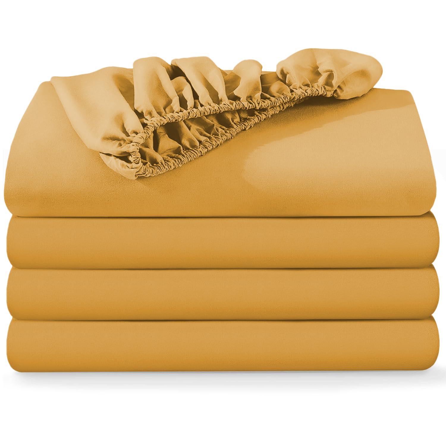 BedLooms Super King Fitted Sheet 4 Pack – Ochre (180x200cm) up to 25cm Deep Bed Sheets