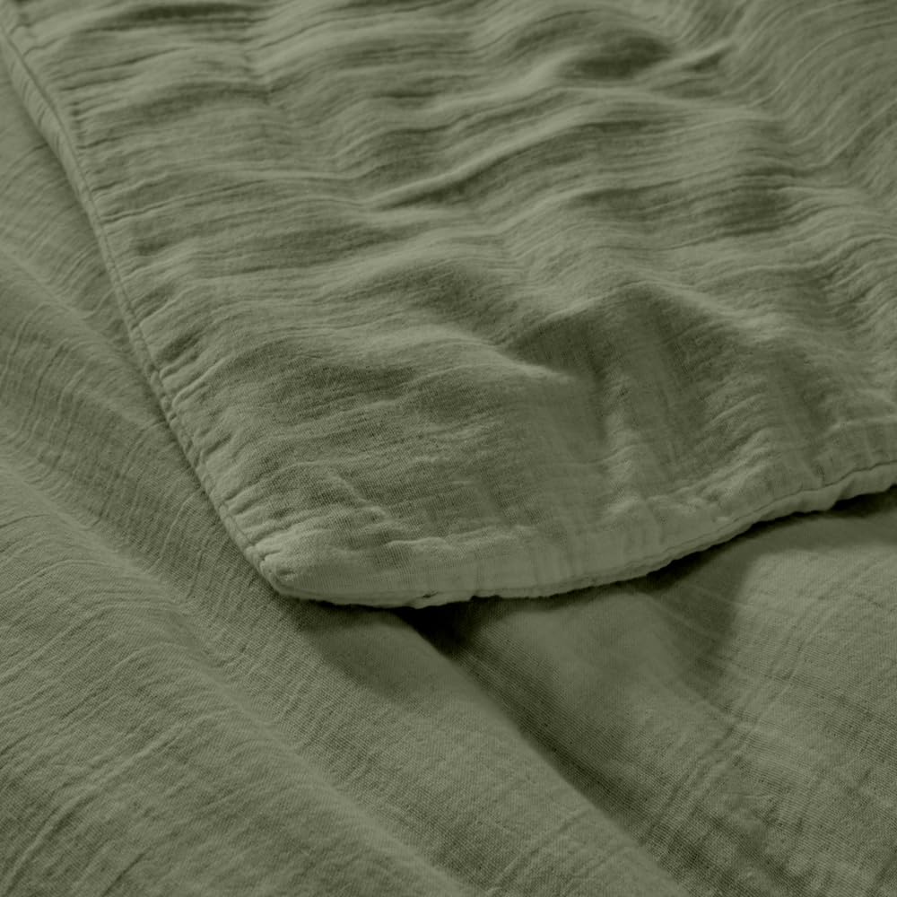 Duquennoy & Lepers - Parure de Lit Double Gaze de Coton - Housse de Couette 240×220 CM avec Boutons + 2 Taies – Tissu 71 Fils, 145 g/m² - Douce, Aérée et Élégante - Oeko-TEX® - Kaki