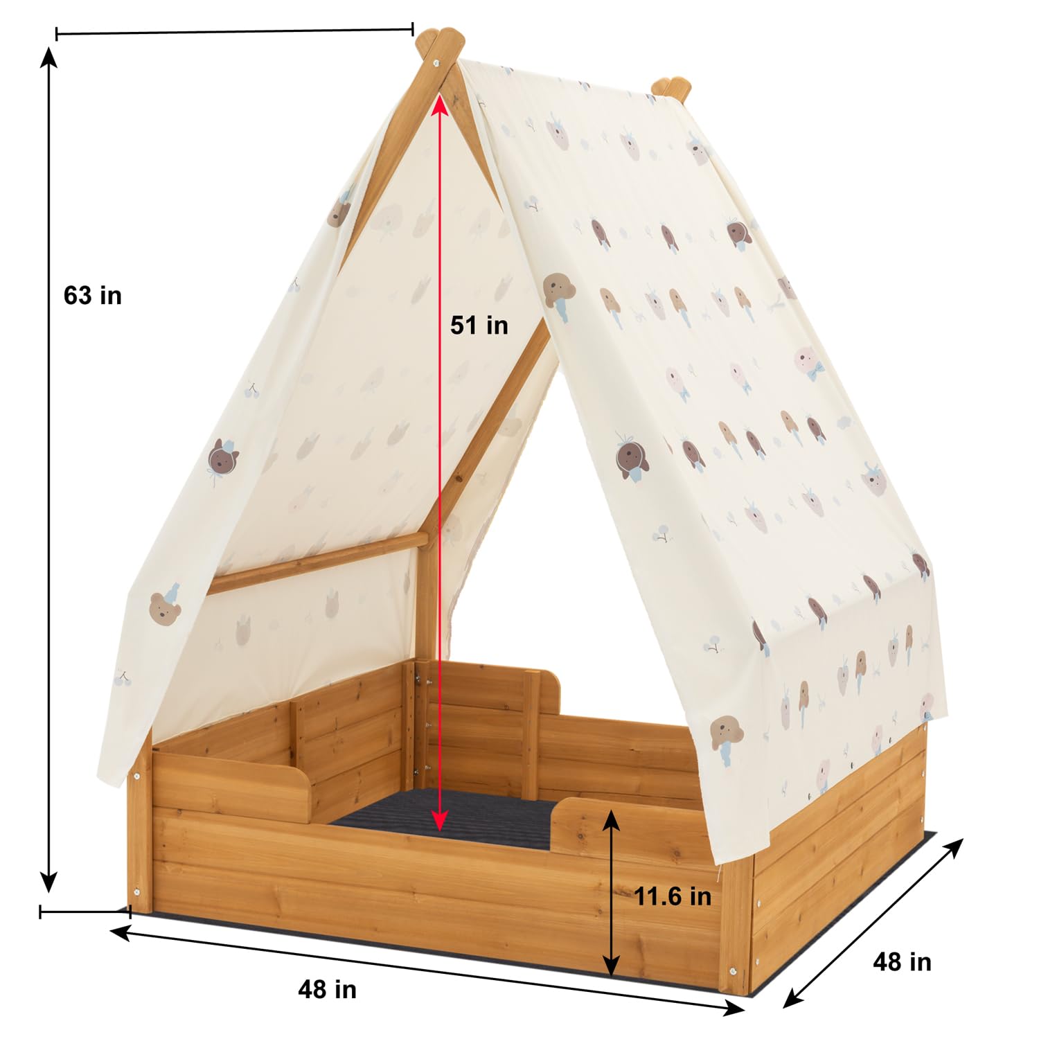 BIRASIL Triangular Wooden Sandbox with Canopy for Aged 3-8 Years Old, Sand Boxes for Backyard Garden, Sand Pit for Beach Patio Outdoor,Indoor and Outdoor Triangular Play Tent