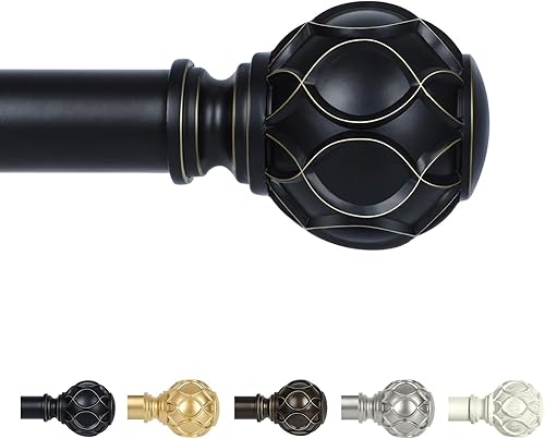 TANGWIN Barras de cortina negras para ventanas de 48 a 84 pulgadas (4-7 pies), barra de cortina ajustable de 1 pulgada, barras de cortina