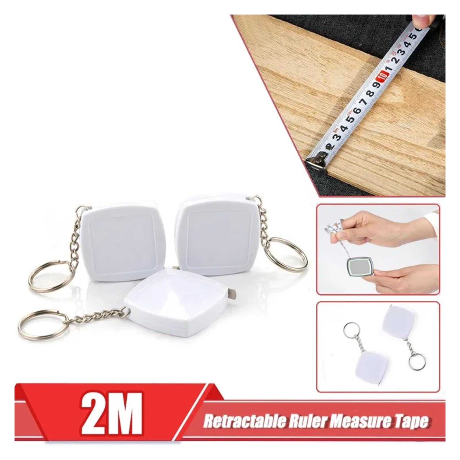 Cinta Metrica Mini llavero de cinta métrica de acero portátil de bolsillo, 2 unidades, 2 metros, sistema métrico e imperial