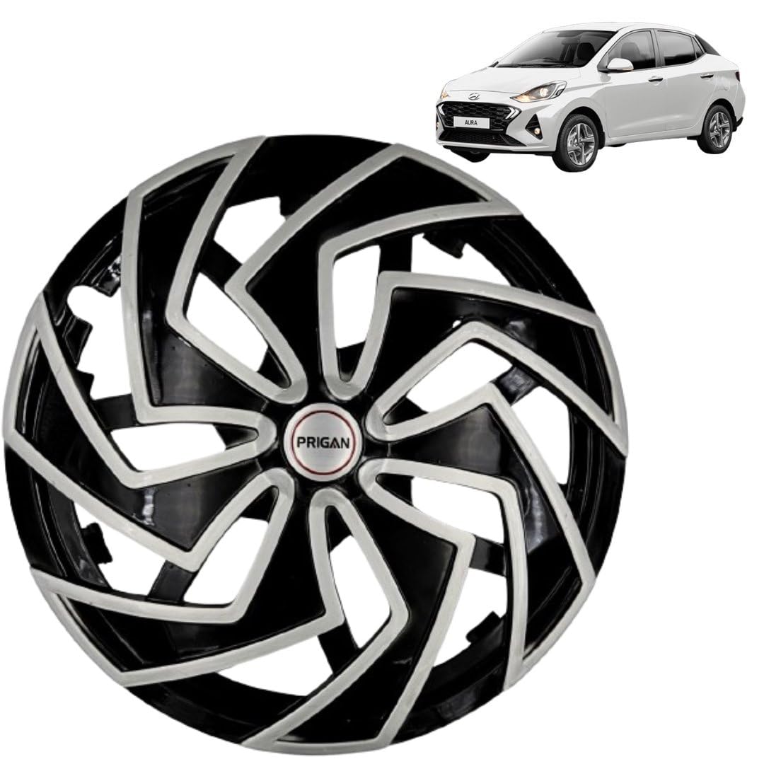 Prigan Wheel Cover for Hyundai Aura 14 Inch Black Silver Wheel Cap (Available in 13,14 Inch) (Set of 4 Pcs) (Press Fitting) Model- Spider BS-14