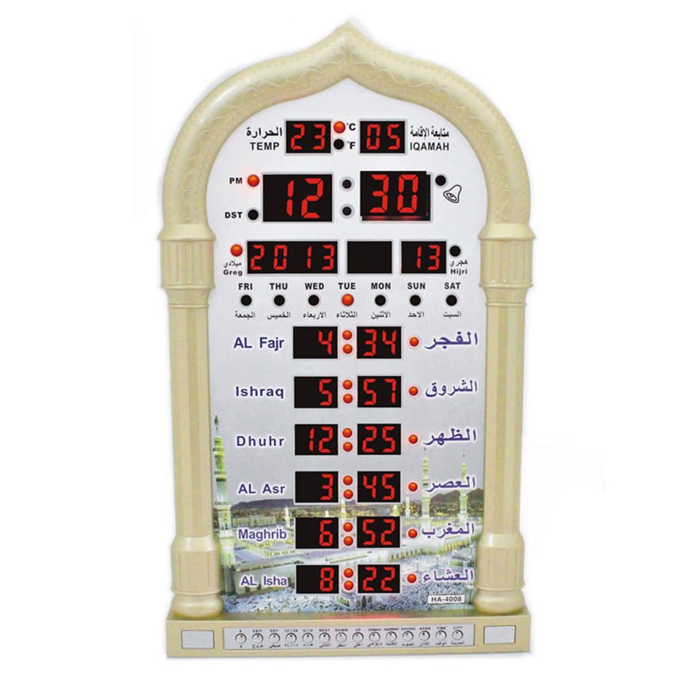 THYXGSMuslim Azan Clock, LED Muslim Prayer Clock, World Time Function, Temperature/time Reminder/snooze Function, The Error Is Adjustable, For Mosque, Ramadan Home Decoration