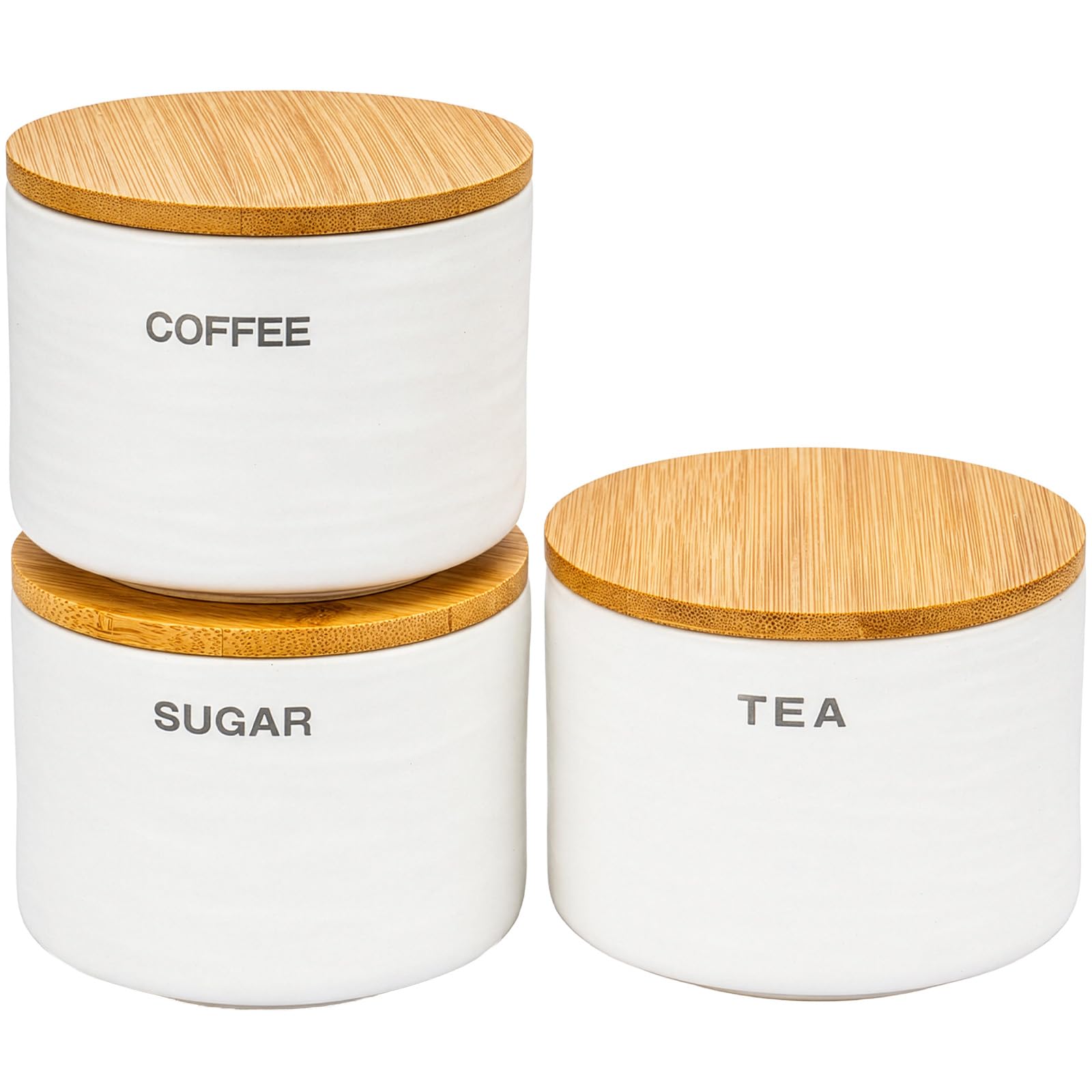 EVERGOODS 3 Pieces Glass Jar Set with Bamboo Lid Tea Coffee Sugar Canister Kitchen Storage Containers Airtight Food Canisters tea caddy stackable tea coffee sugar canisters (White)
