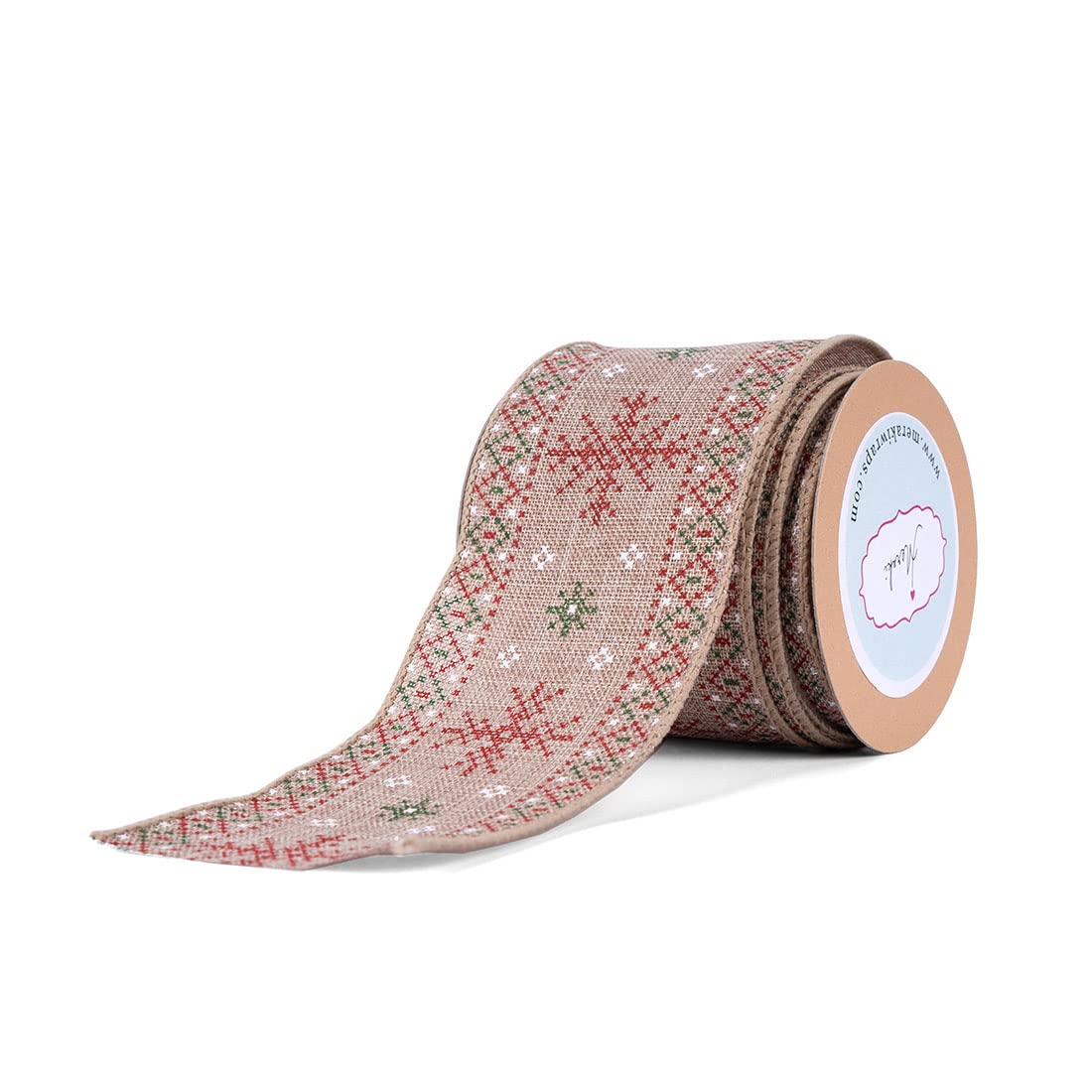 Meraki Cards Faux Jute Christmas Ribbon with Snowflake Cross Stitch Pattern (W: 63mm L: 5 Yards)