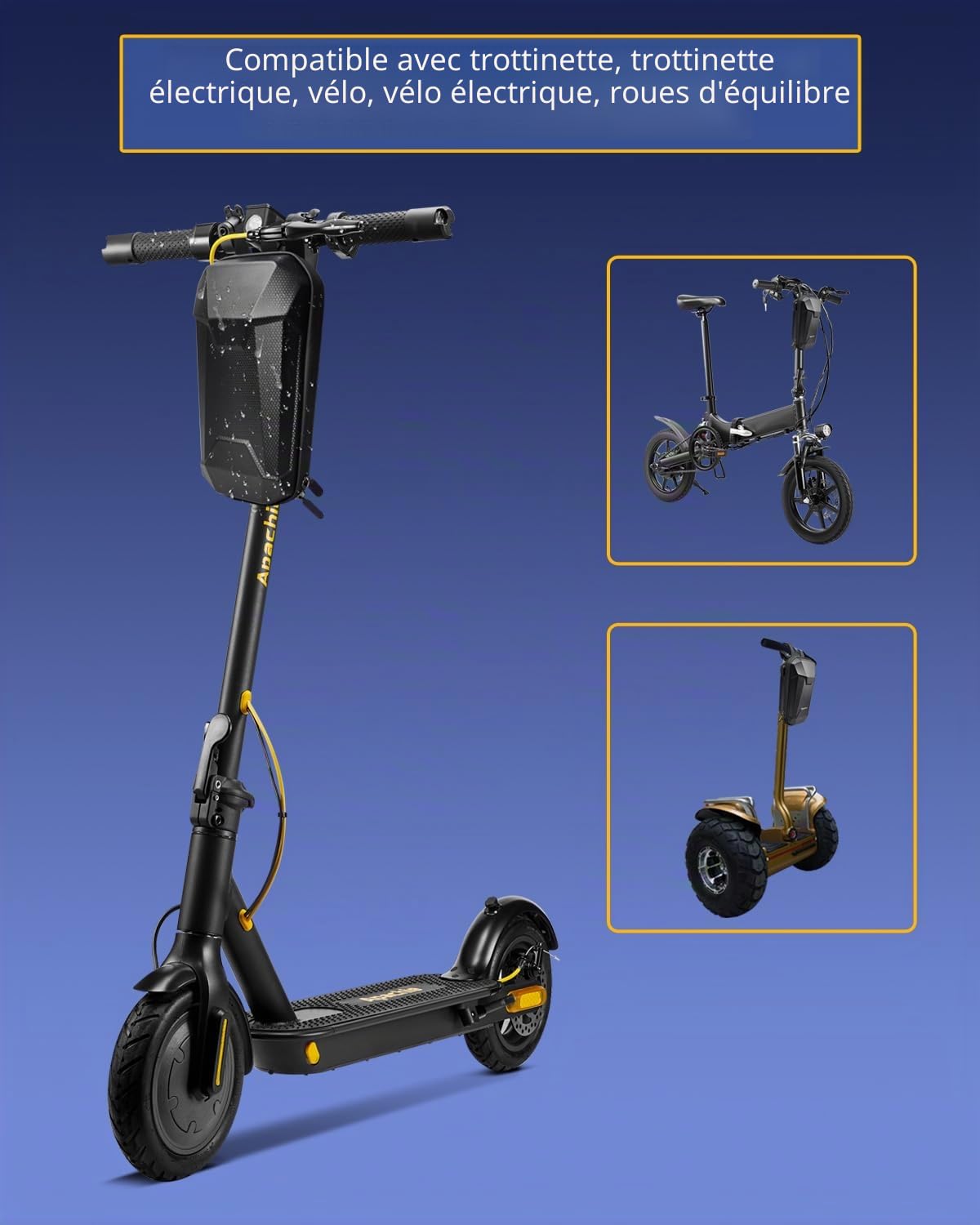 SYNAGY Sac de Rangement pour Guidon de Trottinette avec Port de Charge USB, Sacs Avant pour Trottinette électrique, Coque Rigide étanche