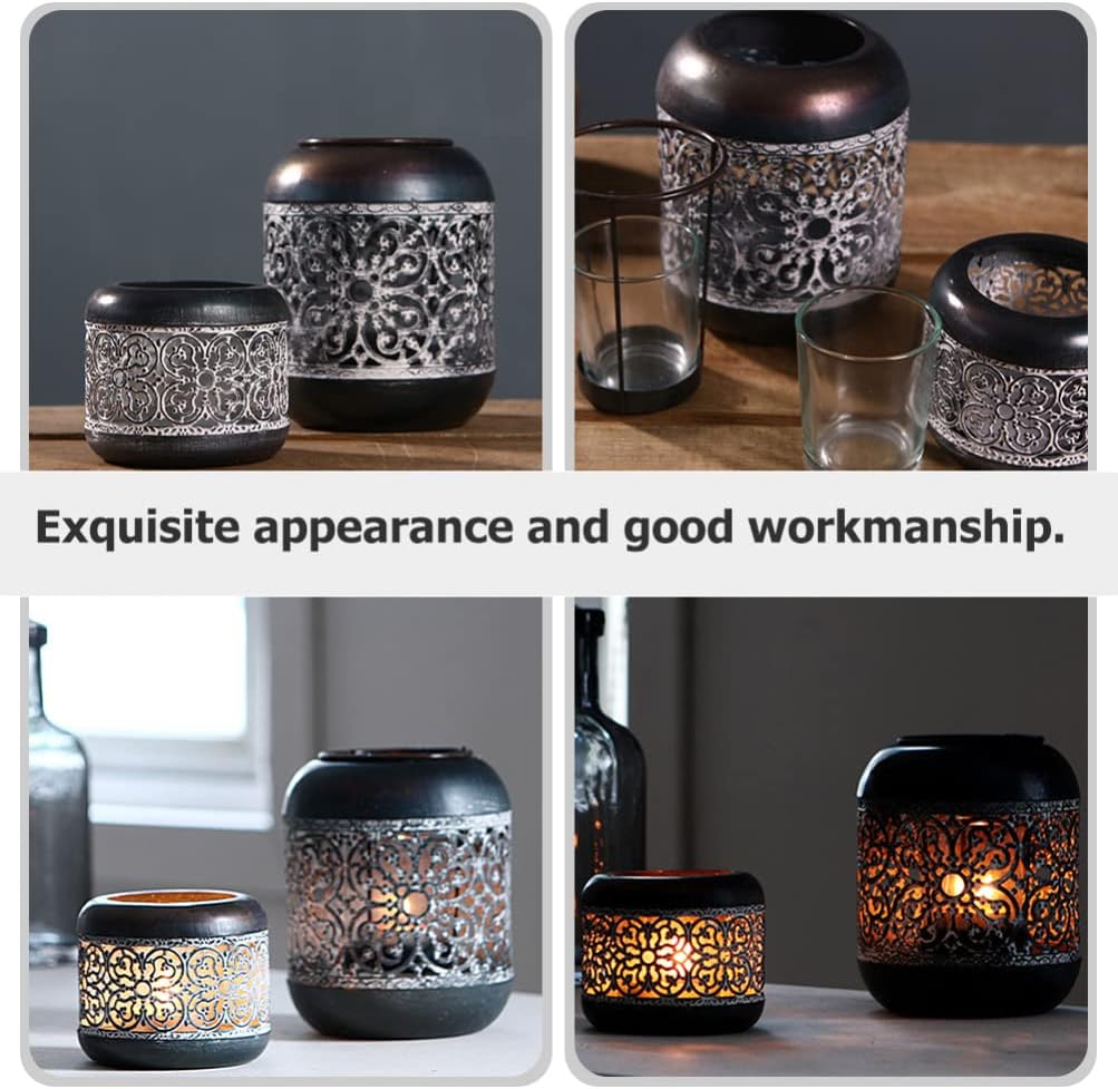 Hollow Candle Holder Vintage Metal Tealight Holder Rustic Hollow Candle Cup Decorative Hurricane Candle Holder Table Decor for Christmas Wedding Holiday Party : Home & Kitchen