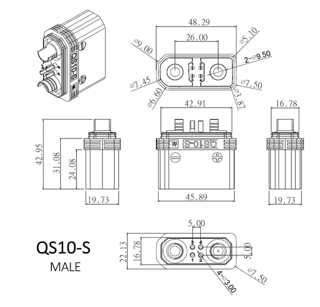 2X Paar Premium Antiblitz Hochstrom QS10 EC10 Goldstecker Steckverbinder Verpolsicher 180A bis 240A für KFZ PKW Boot Motorrad E-Bike E-Scooter Elektro Fahrrad E-Roller Akku DIY