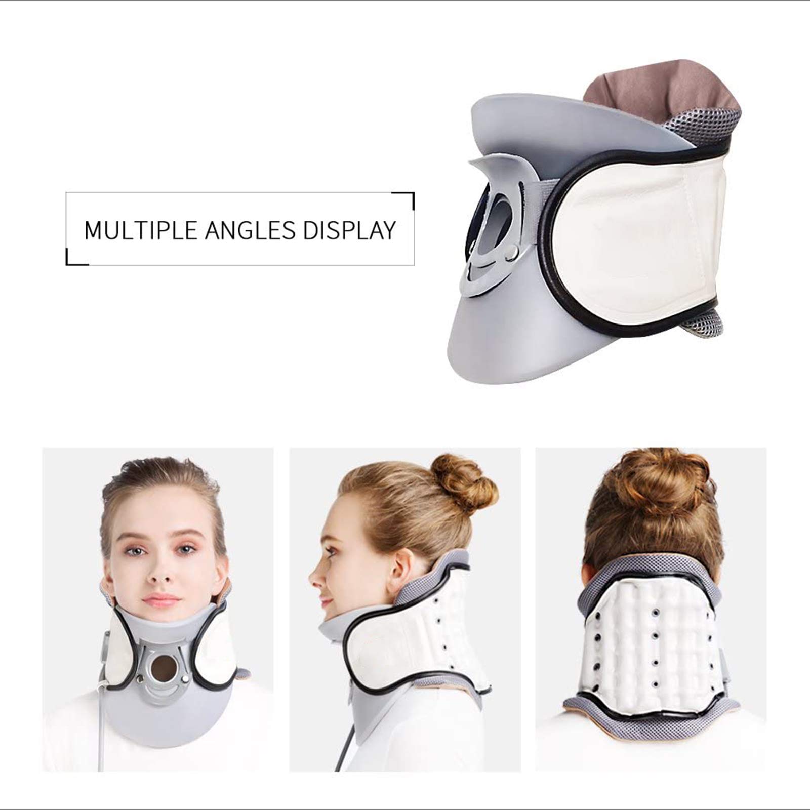 Dispositivo de Tracción Cervical del Ensanchador del Cuello, Cuello Inflable del Ensanchador del Cuello para Alineación de la Columna Vertebral de Tracción en el Hogar,Blanco